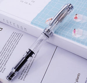 Planet Gates Gold Clip / EF--0.38mm Fountain Pen Transparent Piston Wing Sung Ink Pen Iridium 0.38/0.5mm Gold Silver Clip with Gift Box Office Pen