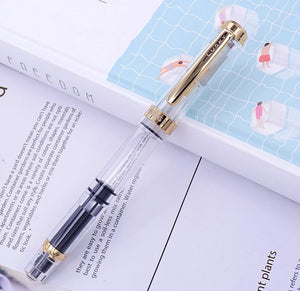Planet Gates Gold Clip / EF--0.38mm Fountain Pen Transparent Piston Wing Sung Ink Pen Iridium 0.38/0.5mm Gold Silver Clip with Gift Box Office Pen