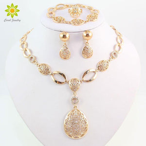 Planet Gates Gold Color African Bridal Costume Jewelry Sets Nigerian Wedding Water Drop Necklace Earrings Set