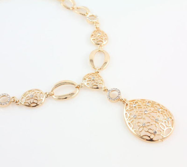 Planet Gates Gold Color African Bridal Costume Jewelry Sets Nigerian Wedding Water Drop Necklace Earrings Set