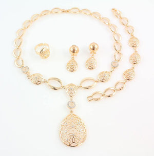Planet Gates Gold Color African Bridal Costume Jewelry Sets Nigerian Wedding Water Drop Necklace Earrings Set