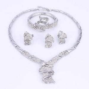 Planet Gates Gold Color Alloy Rhinestone Wedding Jewelry Sets Necklace Bracelet Ring Earrings For Women Bridal