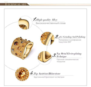 Planet Gates Gold Color Finger Multicoloured Rhinestones Paved Cocktail Ring Size 6 7 8 9 Rings For Women Fashion Ring 2019