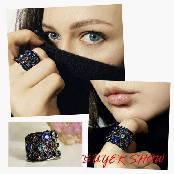 Planet Gates Gold Color Finger Multicoloured Rhinestones Paved Cocktail Ring Size 6 7 8 9 Rings For Women Fashion Ring 2019