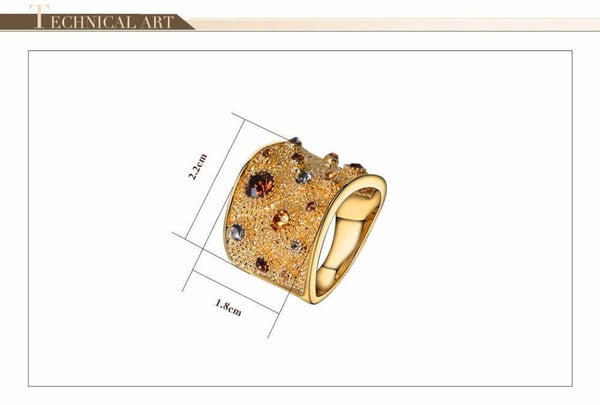 Planet Gates Gold Color Finger Multicoloured Rhinestones Paved Cocktail Ring Size 6 7 8 9 Rings For Women Fashion Ring 2019
