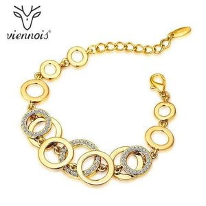 Planet Gates Gold-color Rose Gold Circles Bracelet & Bangles For Women Rhinestones Paved Double Layer Round Female Wedding Jewelry 3 Colors