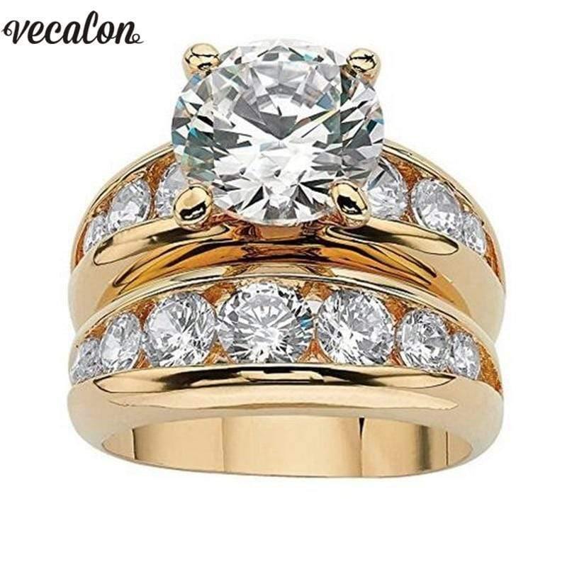 Planet Gates Gold Color Solitaire Wedding Ring set 925 Sterling Silver 5A Zircon Stone Daily Engagement Band rings for women Jewelry