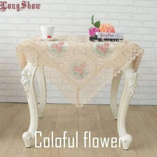 Planet Gates gold colorful flower / 130*180cm Light Coffee Pure Organza Lace Trim LOTUS Embroidered Tablecloth