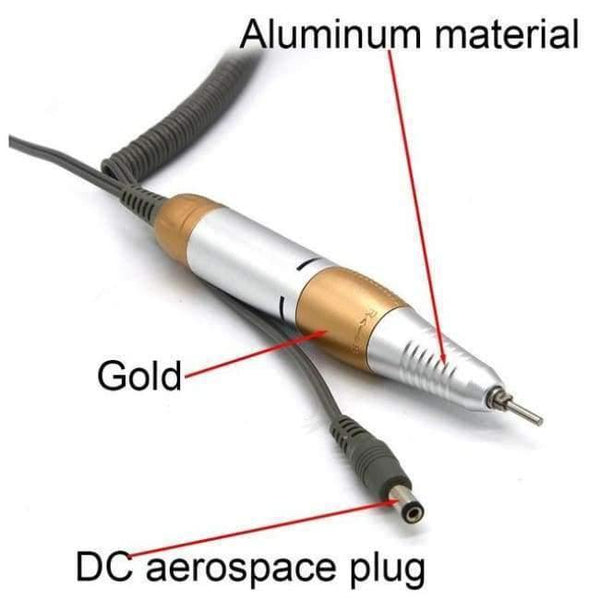 Planet Gates Gold-DC-A Nail Drill Handle Handpiece For Electric Nail Art Manicure + Pedicure Drill Machine Accessory Tool DC 3V-DC 18V 1A