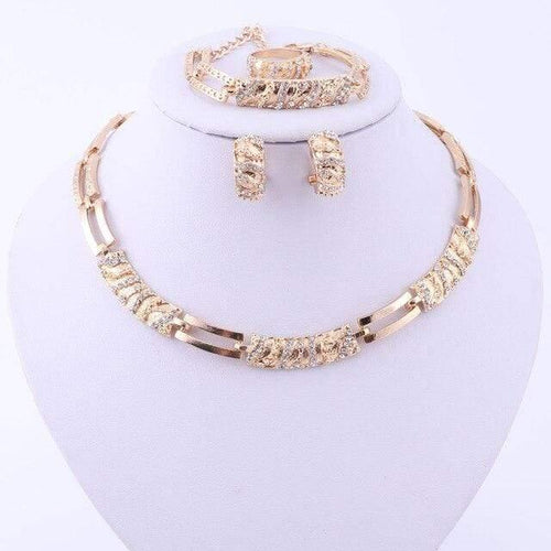 Planet Gates Gold Fashion Silver Plated Jewelry Sets Crystal African Beads Necklace Earrings Ring Bracelet Set For Women