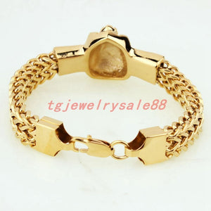 Planet Gates Gold Figaro Rolo Chain With Stainless Steel Lion Head Bracelet Fashion Men's Cuff Jewelry 15mm*8.66"