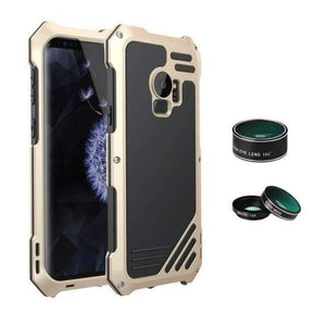 Planet Gates Gold / For Galaxy S9 S9 Plus Case Flip Cover Metal Iron Armor for Samsung Galaxy S9 / S9 Plus Case Phone 3 in 1 Camera Lens Luxury 360 Anti-knock
