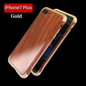 Planet Gates gold / For iPhone 7plus iPhone 7 Plus Case Luxury Accessory Brand Aluminum Metal Frame+Wood Armor Protective Shockproof Back Phone Case Cover Capa