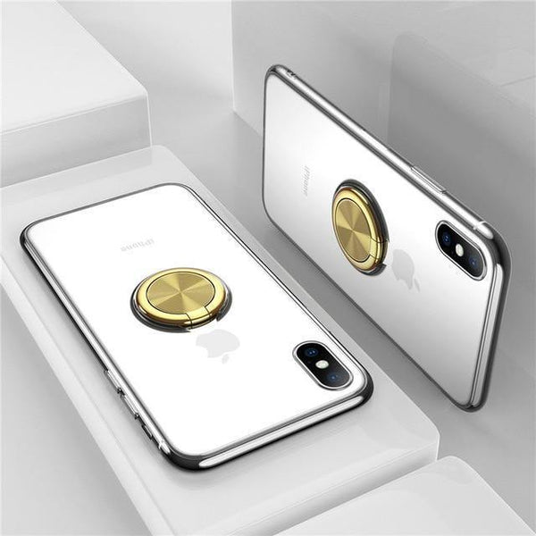 Planet Gates Gold / For iPhone X USLION Clear Case For iPhone 7 8 Plus XR XS Max X Hide Ring Stand Holder Transparent Phone Cases for iPhone 6 6s Plus Soft Cover