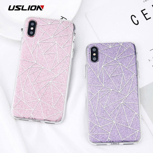 Planet Gates Gold / For iPhone X USLION Glitter Bling Powder Phone Case For iPhone X Geometric Lines Hard PC Back Cover Cases For iPhone 8 7 6 6s Plus 5 5s SE