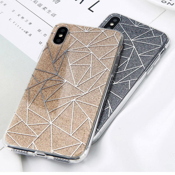 Planet Gates Gold / For iPhone X USLION Glitter Bling Powder Phone Case For iPhone X Geometric Lines Hard PC Back Cover Cases For iPhone 8 7 6 6s Plus 5 5s SE