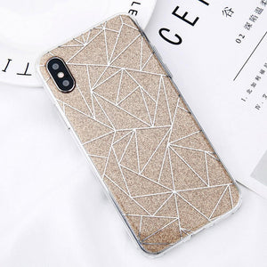Planet Gates Gold / For iPhone X USLION Glitter Bling Powder Phone Case For iPhone X Geometric Lines Hard PC Back Cover Cases For iPhone 8 7 6 6s Plus 5 5s SE