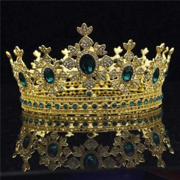 Planet Gates Gold Green Royal King Wedding Crown Bride tiaras and Crowns Hair Jewelry Zircon Crystal Diadem Prom Party Head accessories Pageant