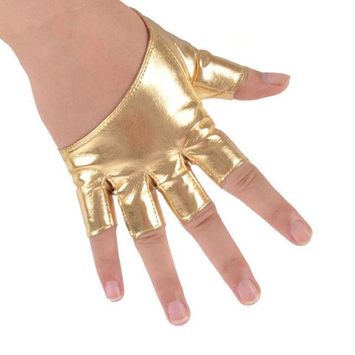 Planet Gates gold Half Finger Fingerless PU Leather Gloves Lady Driving Show Pole Dance  Mittens for Women Men Free Shipping