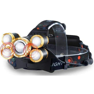 Planet Gates Gold induction HUSUYUHU SISI 5 LED Strong Head Light Aluminum Alloy Focusing Induction Headlight Waterproof Outdoor Fishing Light