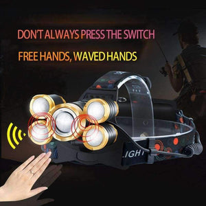 Planet Gates Gold induction HUSUYUHU SISI 5 LED Strong Head Light Aluminum Alloy Focusing Induction Headlight Waterproof Outdoor Fishing Light