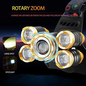 Planet Gates Gold induction HUSUYUHU SISI 5 LED Strong Head Light Aluminum Alloy Focusing Induction Headlight Waterproof Outdoor Fishing Light