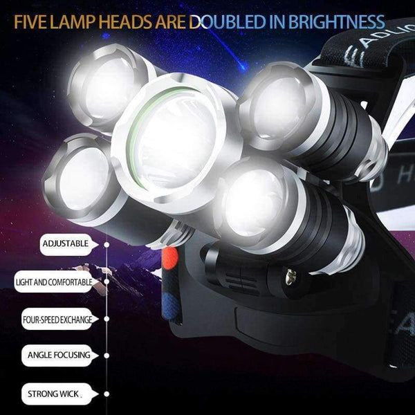 Planet Gates Gold induction HUSUYUHU SISI 5 LED Strong Head Light Aluminum Alloy Focusing Induction Headlight Waterproof Outdoor Fishing Light