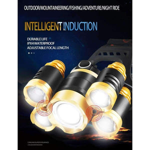 Planet Gates Gold induction HUSUYUHU SISI 5 LED Strong Head Light Aluminum Alloy Focusing Induction Headlight Waterproof Outdoor Fishing Light