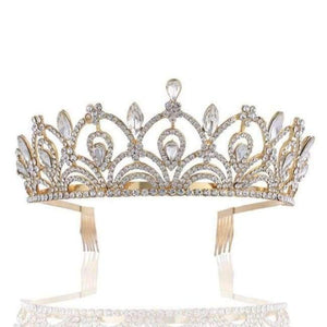 Planet Gates Guld KMVEXO Europæiske Dråbe Grønne Røde Krystal Tiaraer Vintage Guld Rhinestone Pageant Kroner Med Kam Barok Bryllupshårtilbehør