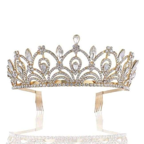 Planet Gates Guld KMVEXO Europæiske Dråbe Grønne Røde Krystal Tiaraer Vintage Guld Rhinestone Pageant Kroner Med Kam Barok Bryllupshårtilbehør