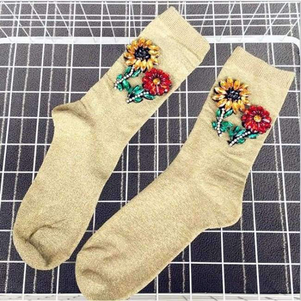 Planet Gates Gold Knee Socks A Limited Edition Of High-end Runway Looks Manual Nail Bead Onion Hosiery For Pearl Heaps Of Individual Vogue