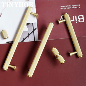 Gold Knurled/Textured simple kitchen cabinet knobs and handles Drawer Pulls Bedroom Knobs Brass T Bar Cabinet Hardware