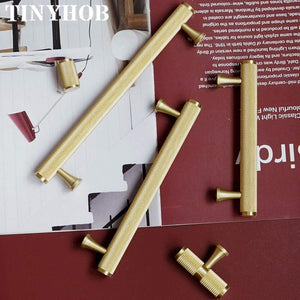 Gold Knurled/Textured simple kitchen cabinet knobs and handles Drawer Pulls Bedroom Knobs Brass T Bar Cabinet Hardware