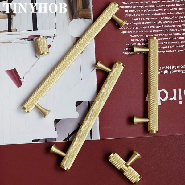 Gold Knurled/Textured simple kitchen cabinet knobs and handles Drawer Pulls Bedroom Knobs Brass T Bar Cabinet Hardware