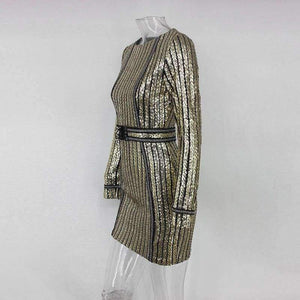 Planet Gates Gold / L New Christmas Sequin Dress Women Sexy Bodycon Lady Vestidos Winter Striped Long Sleeve Women Clubwear Party Dress