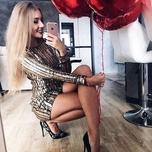 Planet Gates Gold / L New Christmas Sequin Dress Women Sexy Bodycon Lady Vestidos Winter Striped Long Sleeve Women Clubwear Party Dress