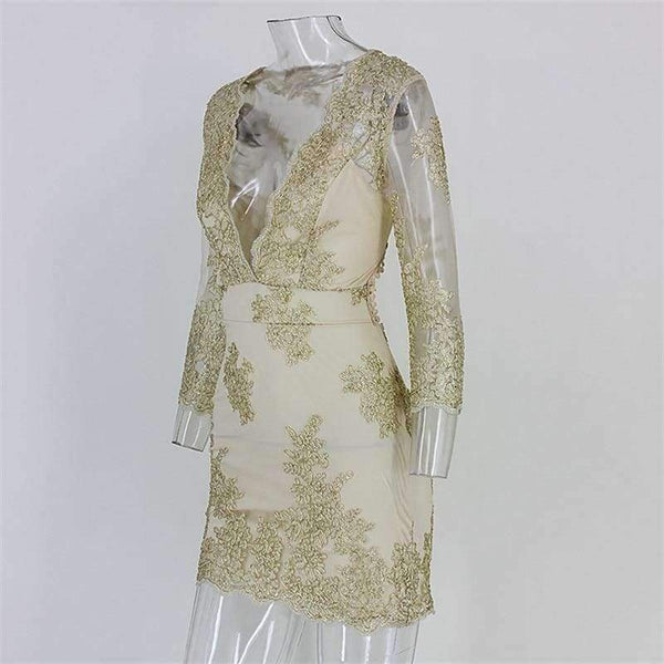 Planet Gates Gold / L Summer Mini Dress Women deep v neck Elegant backless lace up Party Dresses hollow out Sundress Vestidos dropshipping