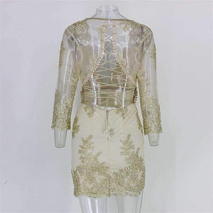 Planet Gates Gold / L Summer Mini Dress Women deep v neck Elegant backless lace up Party Dresses hollow out Sundress Vestidos dropshipping