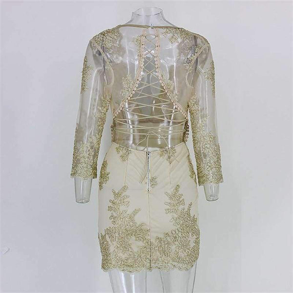 Planet Gates Gold / L Summer Mini Dress Women deep v neck Elegant backless lace up Party Dresses hollow out Sundress Vestidos dropshipping