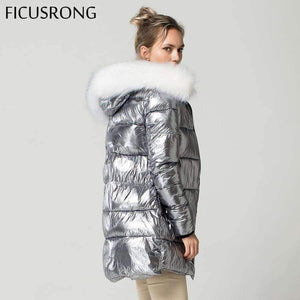 Planet Gates Gold / L White Fur Collar Coat Winter Jacket Women Long Down Parkas Female Warm Hooded Jacket Coat Silver Gray 2018 New FICUSRONG