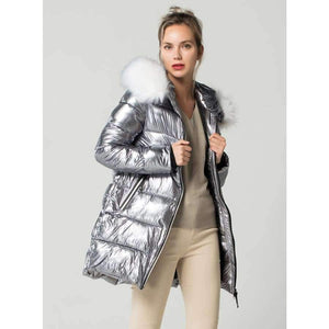 Planet Gates Gold / L White Fur Collar Coat Winter Jacket Women Long Down Parkas Female Warm Hooded Jacket Coat Silver Gray 2018 New FICUSRONG