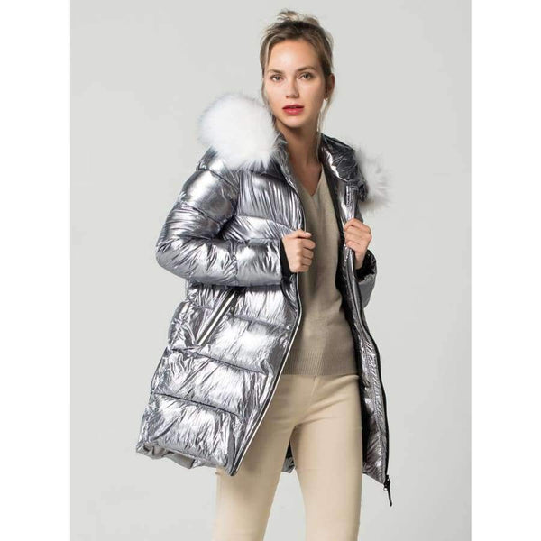 Planet Gates Gold / L White Fur Collar Coat Winter Jacket Women Long Down Parkas Female Warm Hooded Jacket Coat Silver Gray 2018 New FICUSRONG
