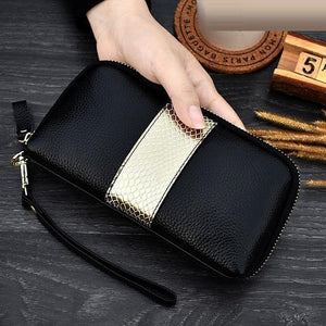 Planet Gates Gold Ladies genuine leather clutch purses panelled Long Women Wallet Zipper wrist bag female Coin Purse Mobile phone bag bolsa