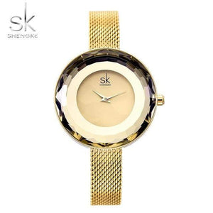 Planet Gates gold Ladies Watch Prism Fac Gold Steel Mesh Quartz Women Watches Top Brand Clock Relogio Feminino