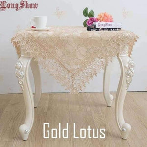 Planet Gates gold lotus / 130*180cm Light Coffee Pure Organza Lace Trim LOTUS Embroidered Tablecloth