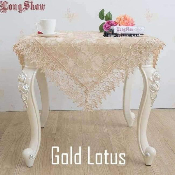 Planet Gates gold lotus / 130*180cm Light Coffee Pure Organza Lace Trim LOTUS Embroidered Tablecloth
