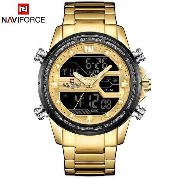 Planet Gates gold Men Luxury Top Brand Naviforce LED Men Sports Watches Waterproof Full Steel Quartz Men's Watch Relogio Masculino