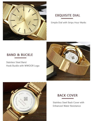 Planet Gates Gold Men Simple Slim Quartz Watch Gold Steel Mesh Ultra Thin Men Watches Luxury Brand Waterproof Male Wrist Watch Golden Clock
