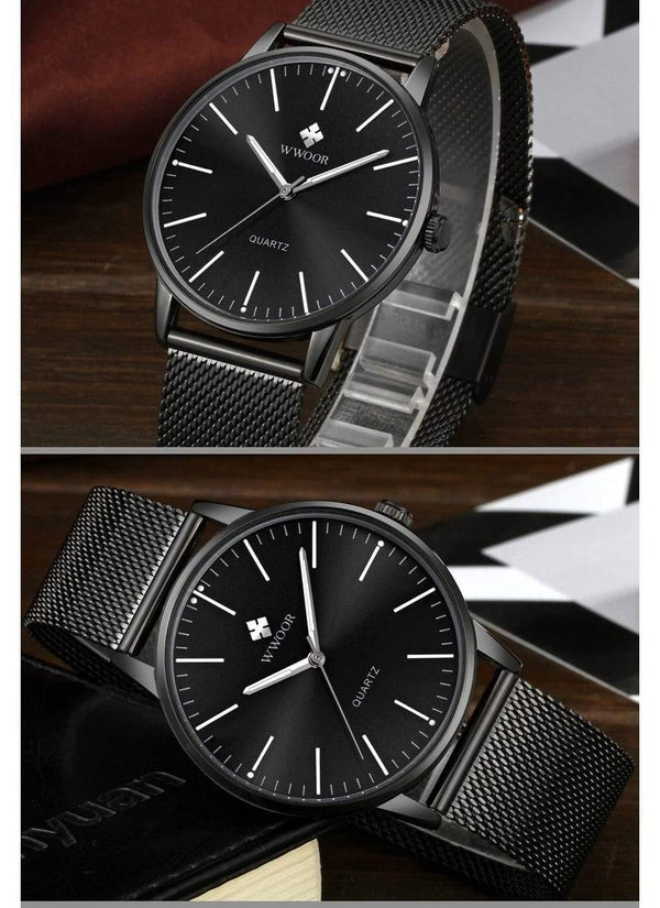 Planet Gates Gold Men Simple Slim Quartz Watch Gold Steel Mesh Ultra Thin Men Watches Luxury Brand Waterproof Male Wrist Watch Golden Clock