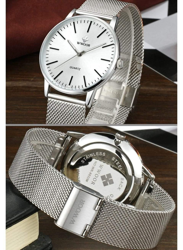 Planet Gates Gold Men Simple Slim Quartz Watch Gold Steel Mesh Ultra Thin Men Watches Luxury Brand Waterproof Male Wrist Watch Golden Clock